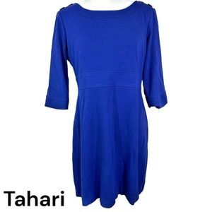 TAHARI- Blue Fitted 3/4 Sleeve Dress- Size 12